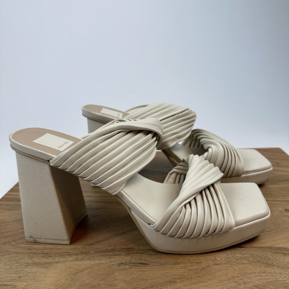 Womens Dolce Vita Pilton Beige Leather Strappy Slip On Platform Heels Size 11 M